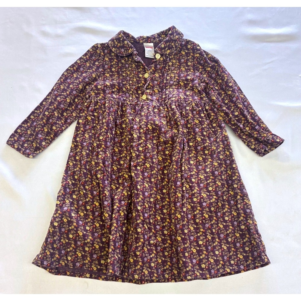 Gymboree Corduroy Floral Dress Girls 4 Purple Long Sleeve Peter Pan Collar 2005